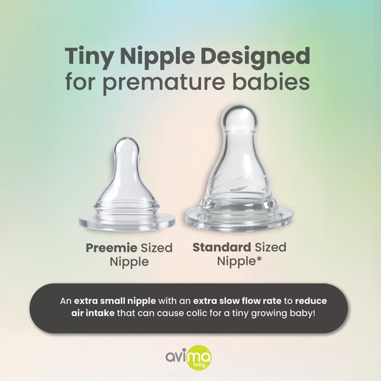 Avima Preemie Bottle Nipples 6-Pack – Extra Slow Flow Size 0, Anti-Colic, BPA-Free Silicone