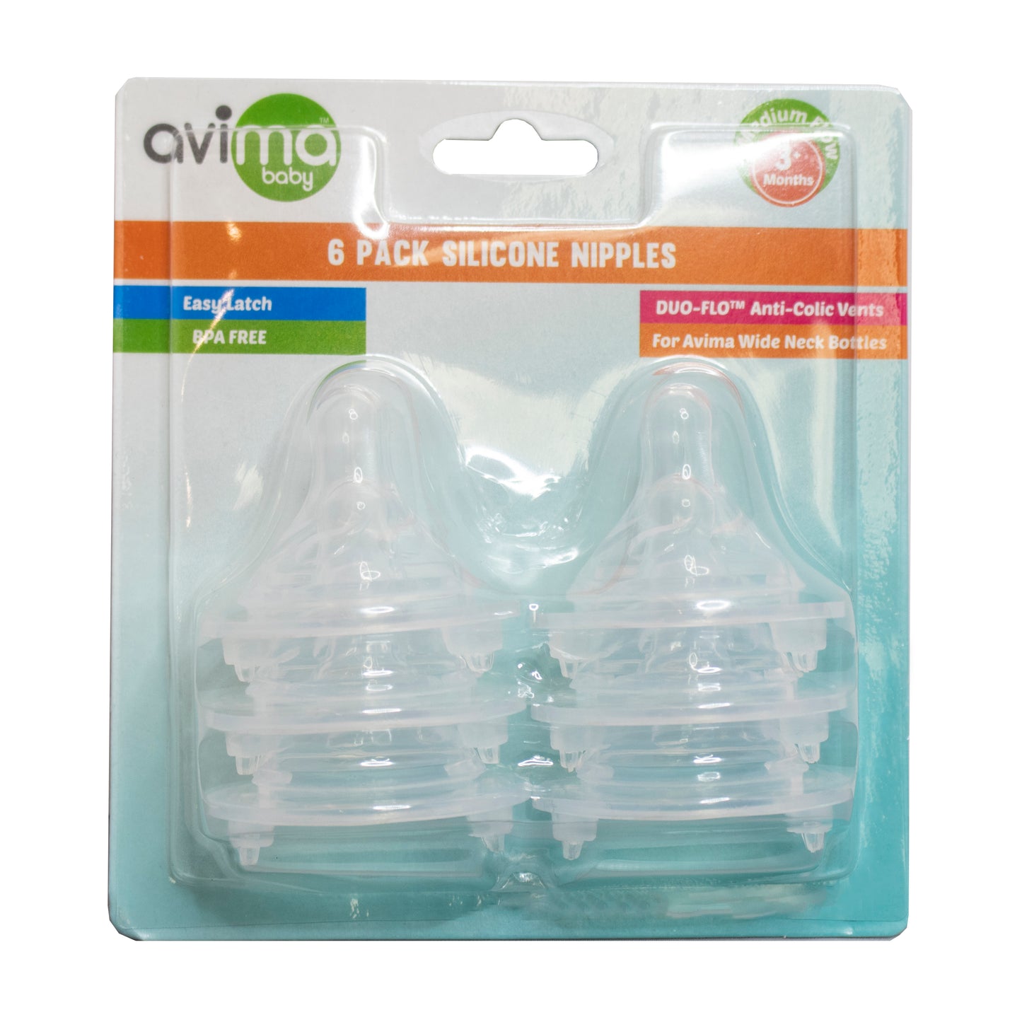 Avima Baby Nipples — Wide Neck, All Flows, Set of 6