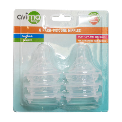 Avima Baby Nipples — Wide Neck, All Flows, Set of 6