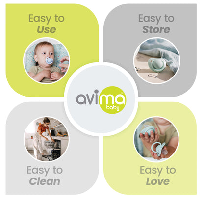 Avima Baby Orthodontic Pacifiers 0-6 Months – 4-Pack, Green & Grey