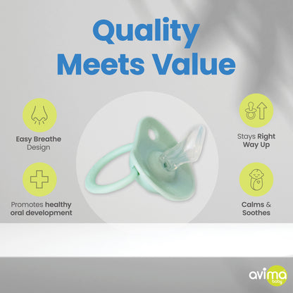 Avima Baby Orthodontic Pacifiers 0-6 Months – 4-Pack, Green & Grey