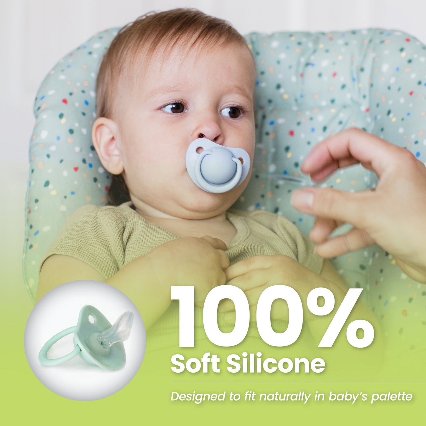 Avima Baby Orthodontic Pacifiers 0-6 Months – 4-Pack, Green & Grey