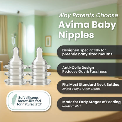 Avima Preemie Bottle Nipples 6-Pack – Extra Slow Flow Size 0, Anti-Colic, BPA-Free Silicone