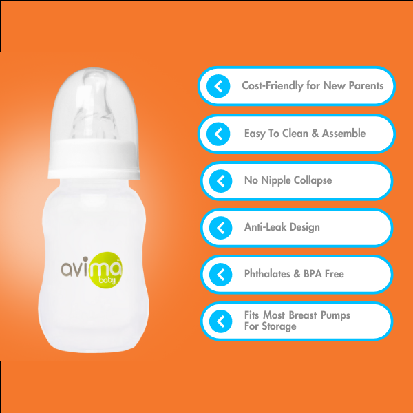 Avima Baby Bottles — 4 oz. Regular Neck, Slow Flow, Anti Colic