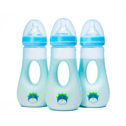 Avima Easy Grip Baby Bottles, 8 oz. Wide Neck w/Medium Flow & Bottle Brush (Pack of 3)