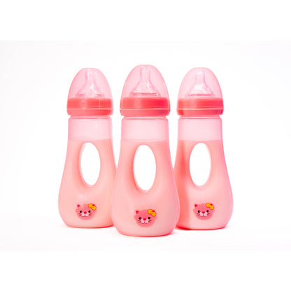 Avima Easy Grip Baby Bottles, 8 oz. Wide Neck w/Medium Flow & Bottle Brush (Pack of 3)