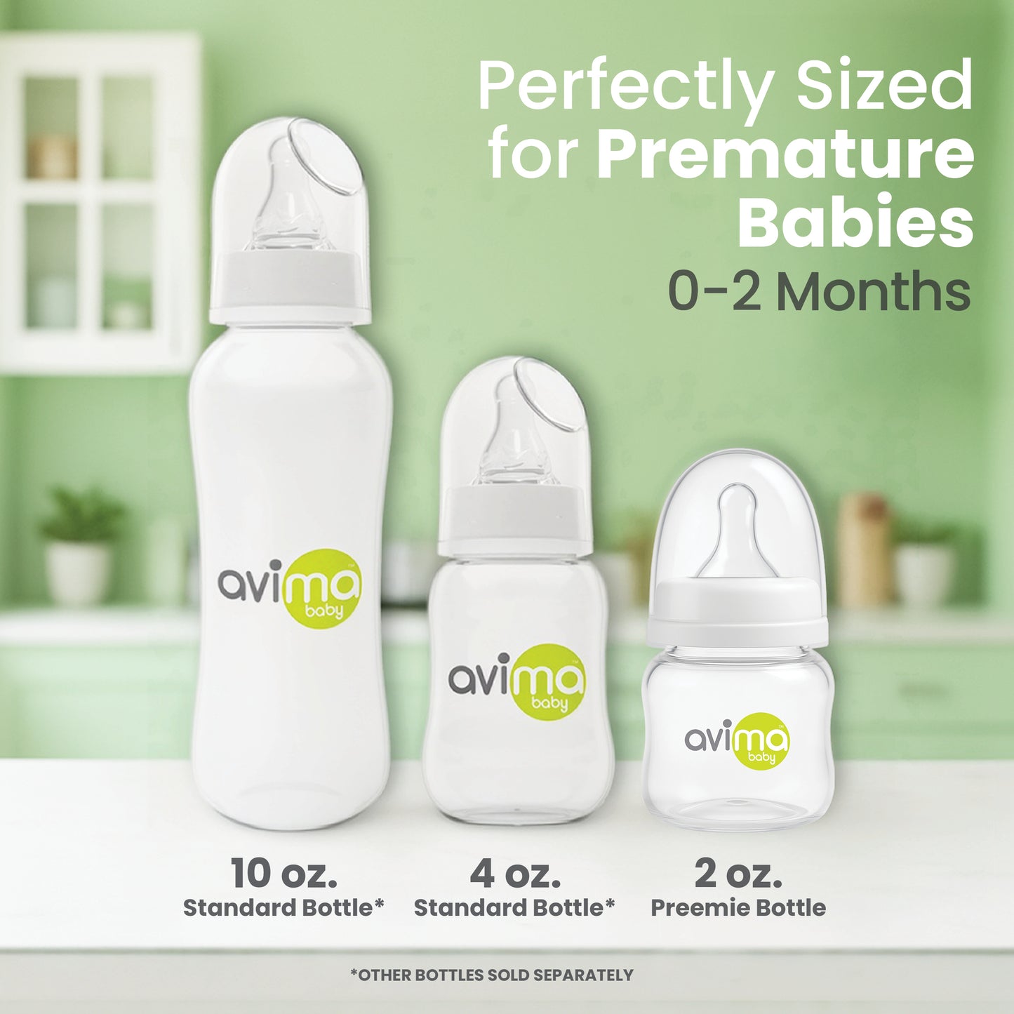 Avima Anti-Colic Preemie Bottles 2oz 6-Pack – Standard Neck, Extra Slow Flow Silicone Nipples