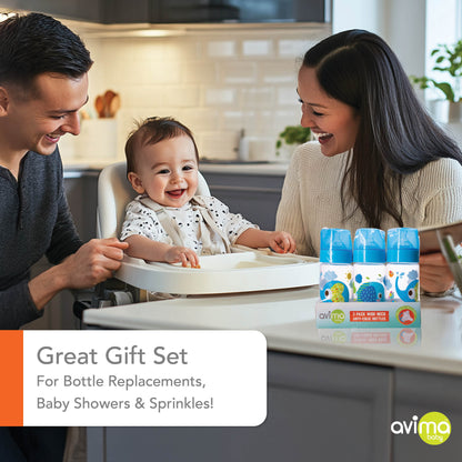 Avima 9 oz Anti Colic Baby Bottles for Breastfed Babies - Medium Flow Nipples, Wide Neck Bottle, BPA Free - 3-6 Months, Stage 2 (Set of 3)