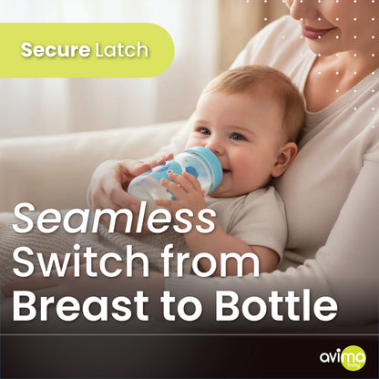 Avima 9 oz Anti Colic Baby Bottles for Breastfed Babies - Medium Flow Nipples, Wide Neck Bottle, BPA Free - 3-6 Months, Stage 2 (Set of 3)