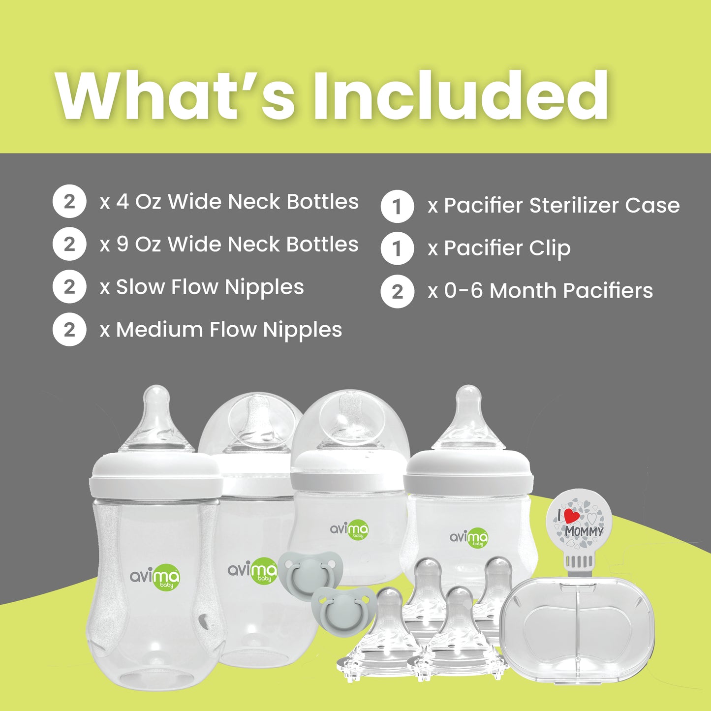 Avima Wide Neck Baby Bottle Starter Kit – 12 Piece Set