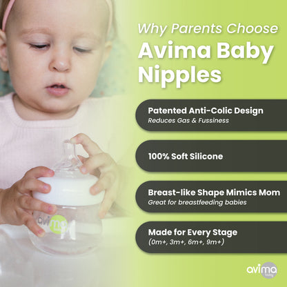 Avima Baby Nipples — Wide Neck, All Flows, Set of 6